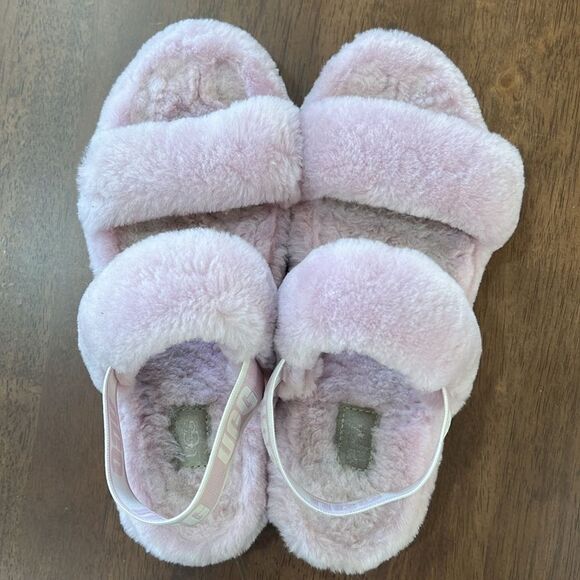 UGG Oh Yeah Slides Women’s 10 Soft Amethyst Pink Lilac Fluffy Slingback Sandals - Picture 10 of 13